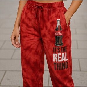 Coca‎ Cola Red Tie Dye joggers Womens Medium Boho Hippie Beach Lounge pants